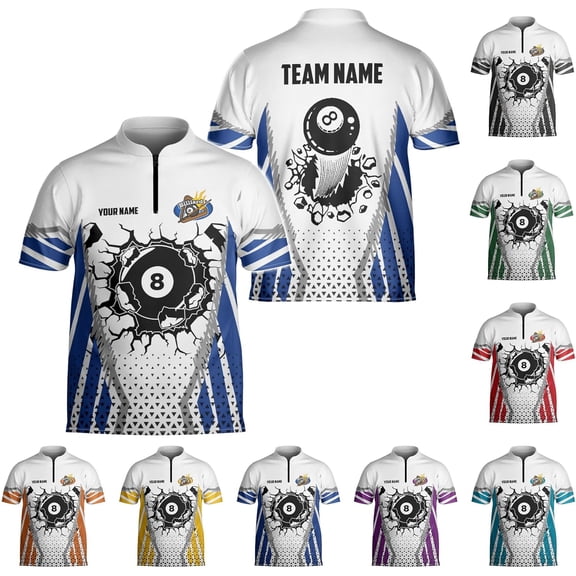 Personalized Billiard Jersey 3D Billiard Shirts for Men Billiard Bowling Jersey Billiards 9 Ball Pool Shirts for Men (Blue, S)