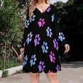 thumbnail image 2 of Pink Blue Purple Galaxy Paw Prints Long Sleeve Sexy Dresses For Women Ladies Vintage Elegant Party Dress Oversized V-neck Dress, 2 of 7