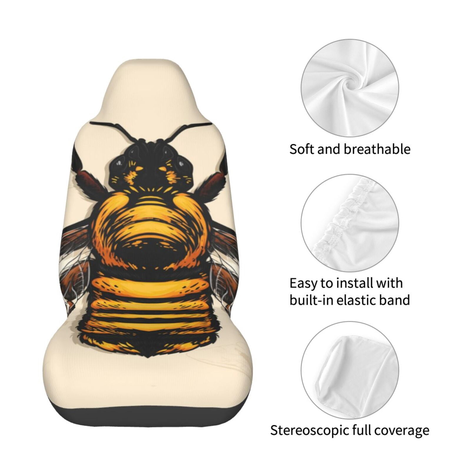 Lot De 2 Housses De Siège Avant Universelles – Motif Floral Abeille Jaune – Respirantes – Pour Voiture, SUV, Camion