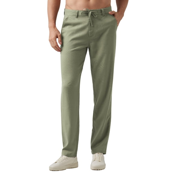 Vestido casual de lino Pants Willit para hombre, con cordón, 35 de ancho x 30 de largo, color verde