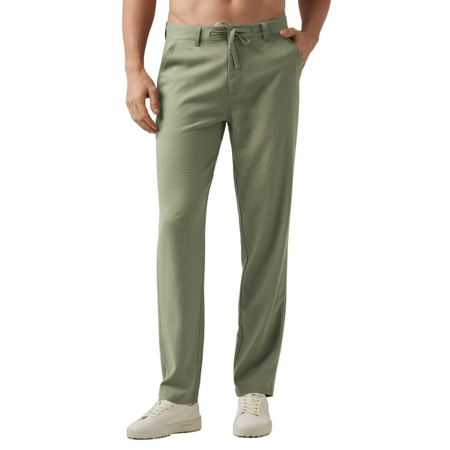 Vestido casual de lino Pants Willit para hombre, con cordón, 35 de ancho x 30 de largo, color verde
