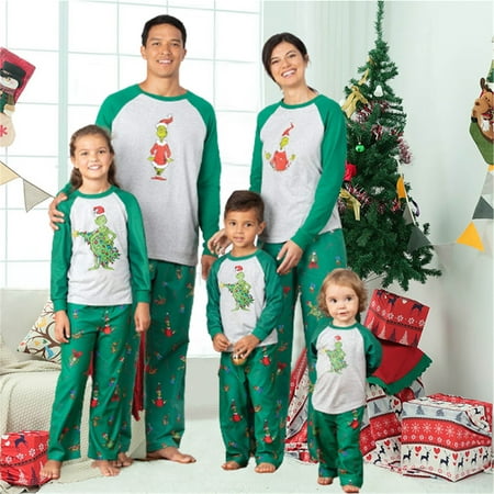 

Family Christmas Pajamas Matching Father Kids Son Mommy and Me Matching Outfits Gray Green Sleepwear