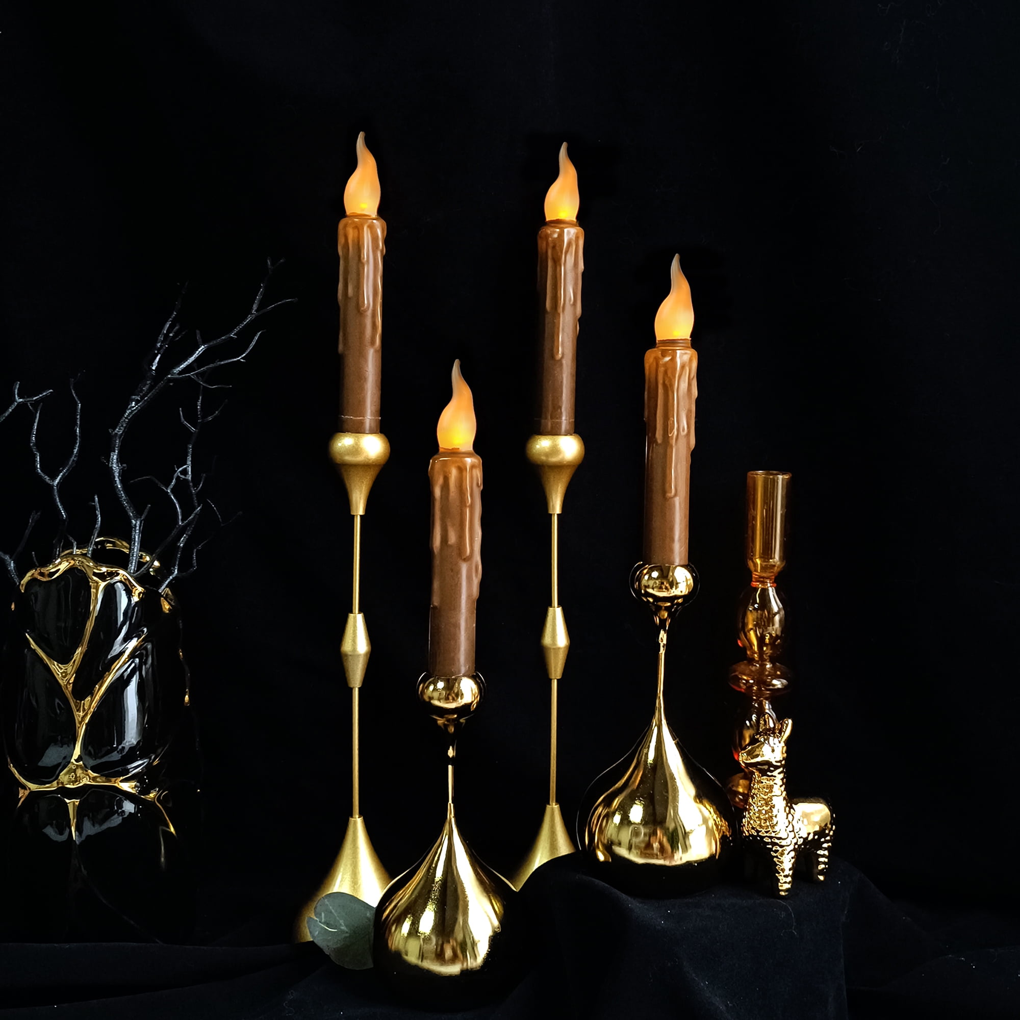 Flameless Candle Taper Candlesticks,4pcs Real Wax LED Tapered Dipped Candles 6 INCH Battery Powered Chandelier Remote Candle Sticks for Weddings Vigil Harry Potter