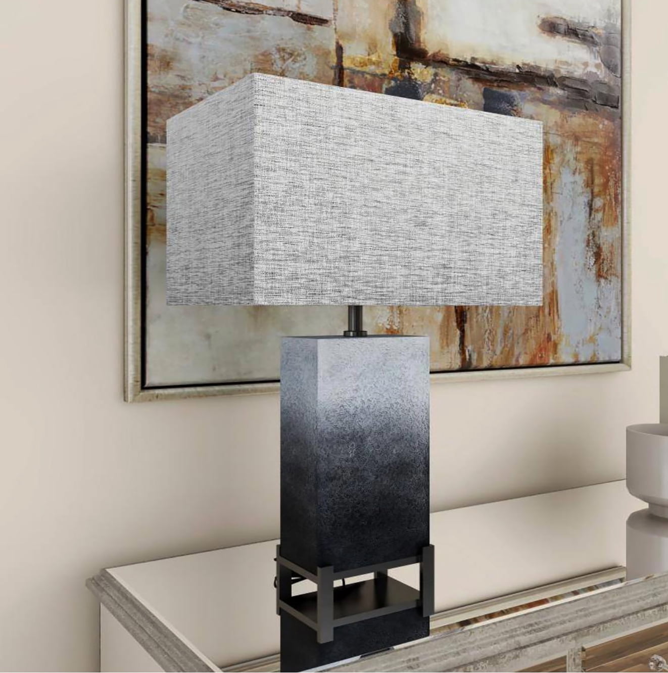 Contemporary Modern Elegant Grey Polystone Iron Metal Table Lamp With ...