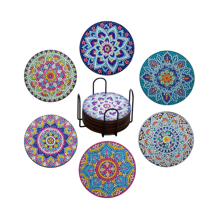 DOTZSO Diamond Painting Coaster with Bracket, Diamond Painting Art Kit,  6-Piece DIY Diamond Art Kit, Adult and Child Cute Animal Coaster and Table