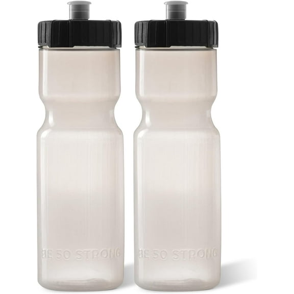 50 Strong Sports Squeeze Reusable Clear Water Bottle, 2 Pack - 22 oz. BPA Free Plastic Easy Open Push/Pull Cap - Fits in Most Bike Cages