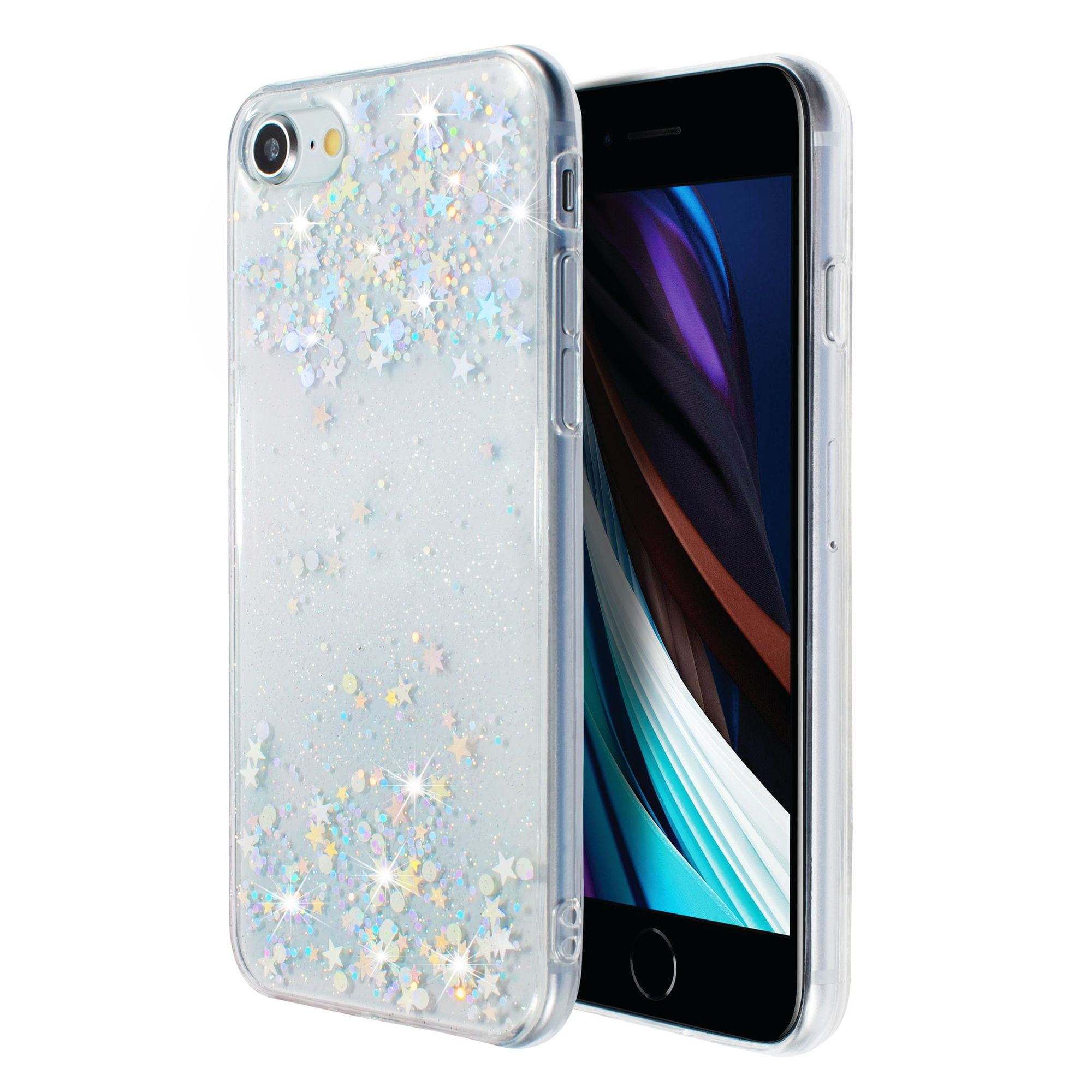Glitter Case For iPhone SE 2020 (2nd Gen), Iridescent Holographic Stars Style Bling Sparkle