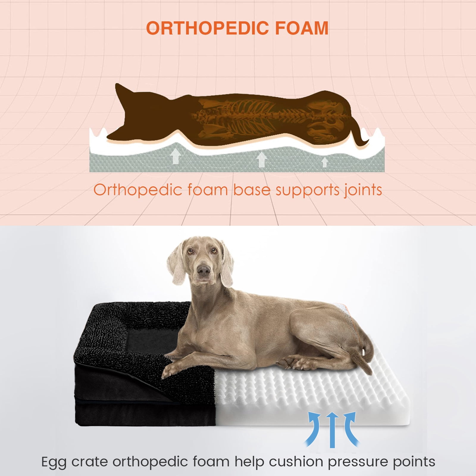 PayUSD Dog Beds for Large Medium Small Dogs Orthopedic Pet Bed Sofa Supportive Egg Crate Foam Animal Couch with Removable Washable Cover Non Skid Bottom S to XL