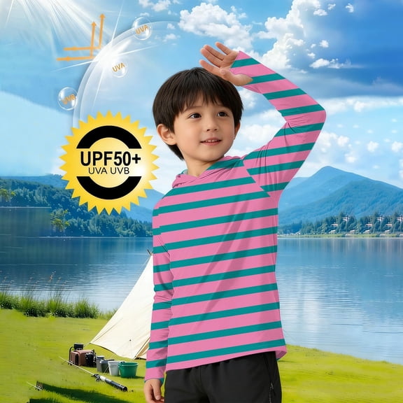 Cethrio Boys Sun Protection Shirts, Summer UPF 50 Long Sleeve Outdoor Rash Guard Shirts Pink Size 8