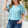 thumbnail image 5 of cfhntfmh Plus Size Summer Tops for Women Ruffle Short Sleeve V Neck Hollow out Blouses Solid Color Dressy Casual Tee Shirts, 5 of 7
