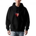 thumbnail image 2 of Men's Long Sleeve Hoodie Pullover with Pockets - Heart Graphic Design Red & White Split with Stitches Relaxed Fit Drawstring Hood, 2 of 7