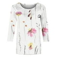 thumbnail image 4 of Sakmal Red Womens Tops&nbsp; Under $10 3/4 Sleeve Floral Crew Neck T-Shirts Ladies Shirts and Tops, 4 of 5