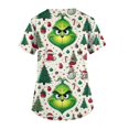 thumbnail image 4 of MIARHB Ropa de trabajo navideña para mujer, uniforme de trabajo de talla grande, camisetas de cuello en V con estampado de "Grinch", camisetas divertidas de manga corta, ropa de trabajo con 2, 4 of 4