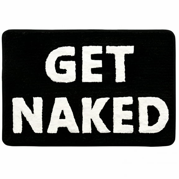 DERONA Get Naked Bath Mat Cute Black And White Bathroom Rugs Funny Non Slip Bathtub Decor Mats Super Absorbent Floor Carpet Machine Washable Bahtmat for Tub, Shower, Bedroom (16X24 Inch)