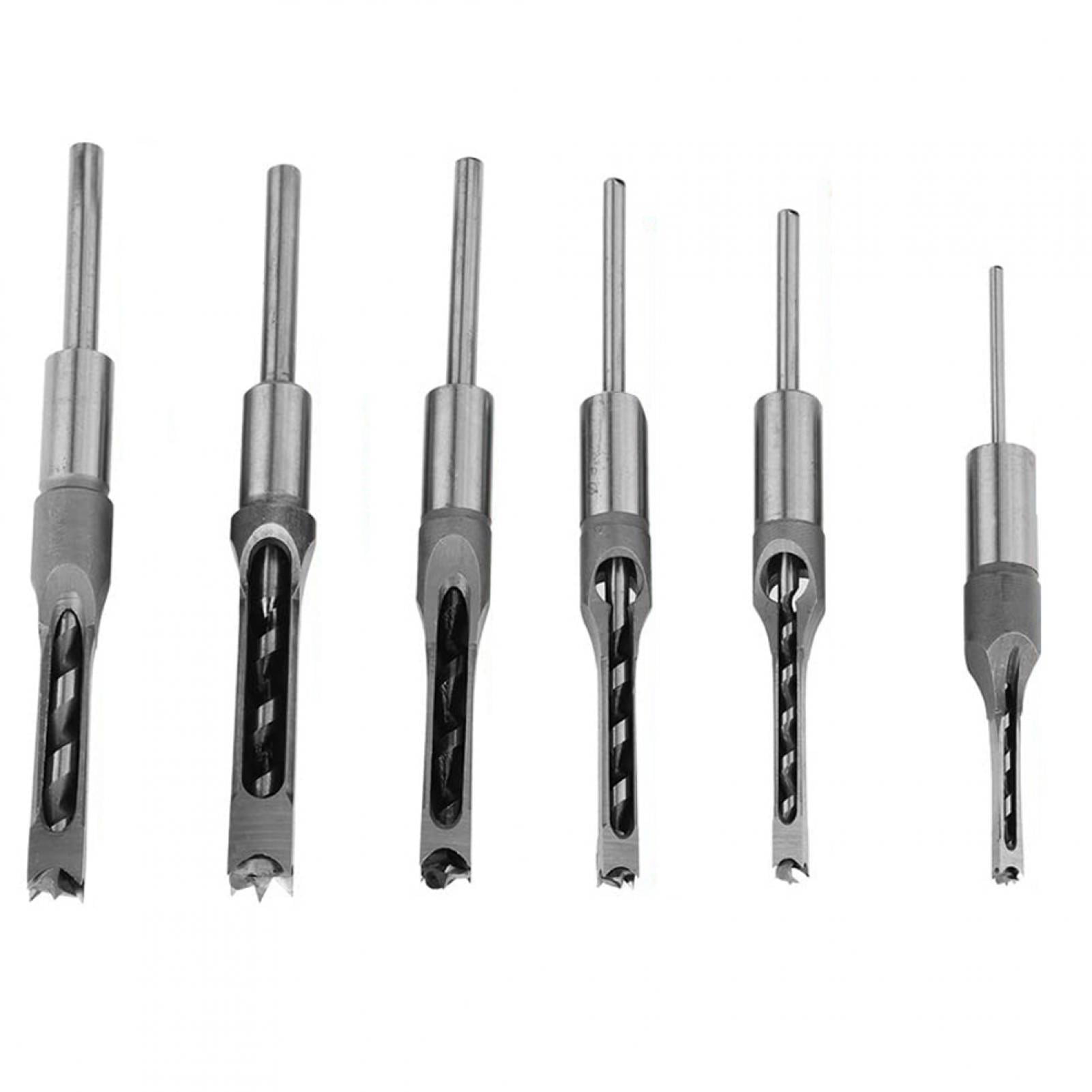 6pcs/set Woodworking Square Hole Drill Bits Tools Kit Auger Mortising Chisel 