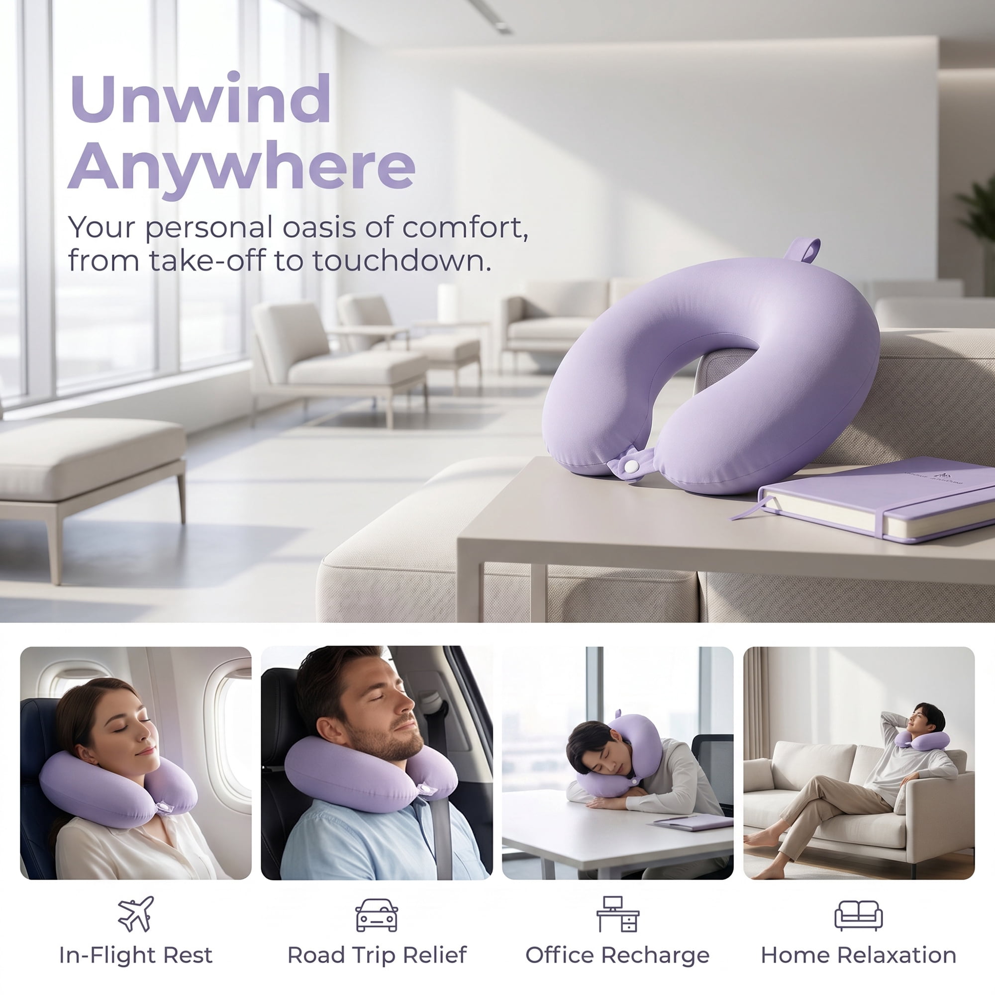 Unique Bargains Memory Foam Travel U Shape Neck Pillow Head Rest Purple 12"x12"x4"