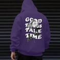 thumbnail image 3 of Men's Outdoor Casual Hooded Drawstring Sweatshirt, GOOD THINGS TAKE TIME Graphic Print Pullover for Hiking, Streetwear,Purple,2XL, 3 of 8