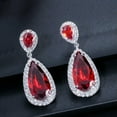 thumbnail image 2 of Classy Silver Plated Red Cubic Zirconia CZ Stone Long Teardrop Dangle Earrings, 2 of 8