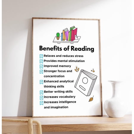 Benefits Of Reading Library Literacy Month Book Lover Poster Unframed Canvas