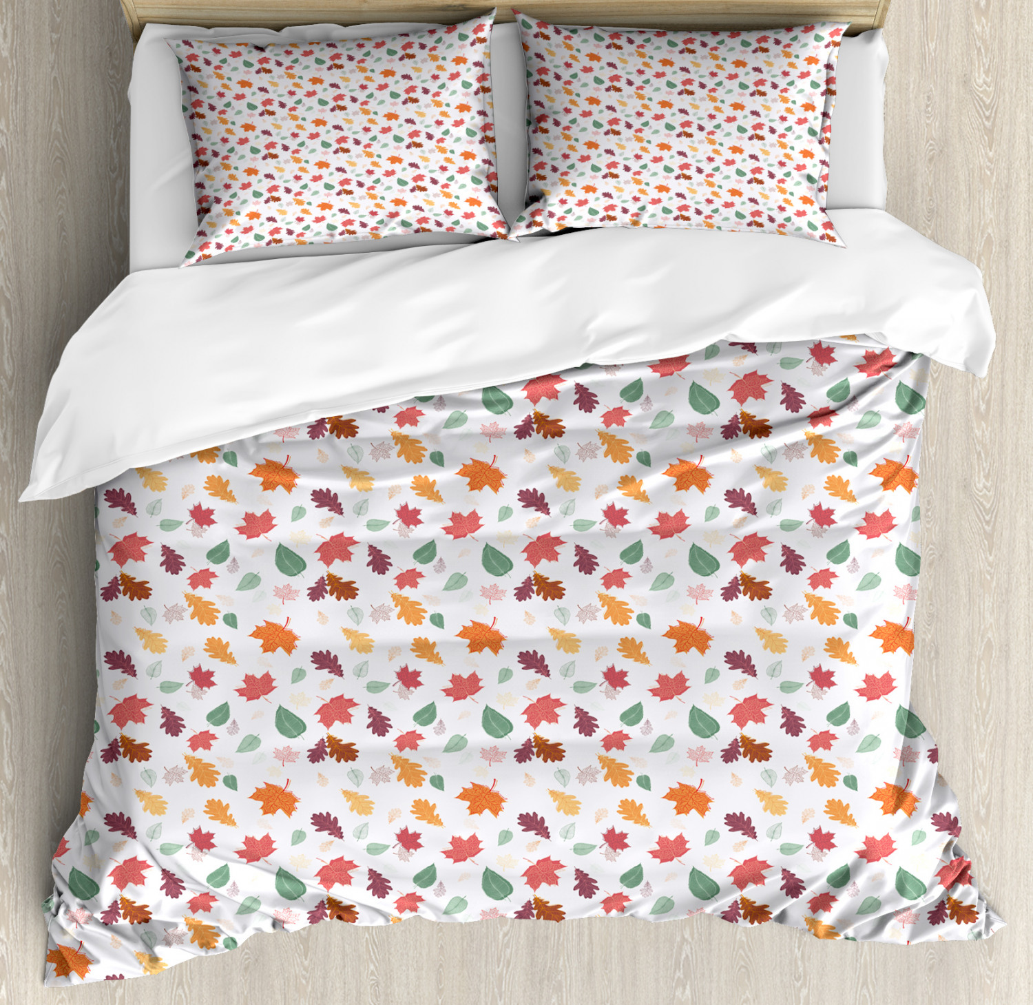 Fall Leaves Duvet Cover Set Hand Drawn Leaves Pattern Autumn Shades October Vibes And Floral