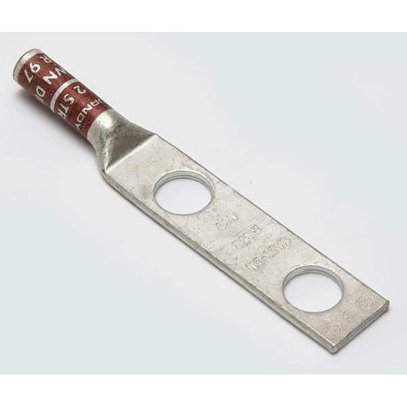 Two-Hole Compression Lug, 2 AWG Max, 1/2 in Stud, Long Barrel, Copper, Brown