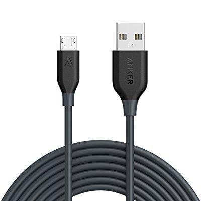 anker powerline micro usb (10ft) - charging cable, with aramid fiber and 5000+ bend lifespan for samsung, nexus, lg, motorola, android smartphones and more (gray)