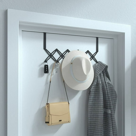 Over the Door Hooks,Retractable Stainless Steel over the Door Hanger,Expandable Towel Coat Rack Hanging Six Hooks