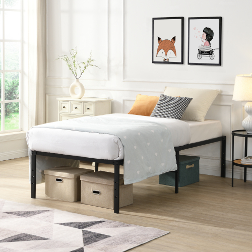 Euroco Metal Twin Size Platform Bed Frame, Heavy Duty Metal Bed, Black