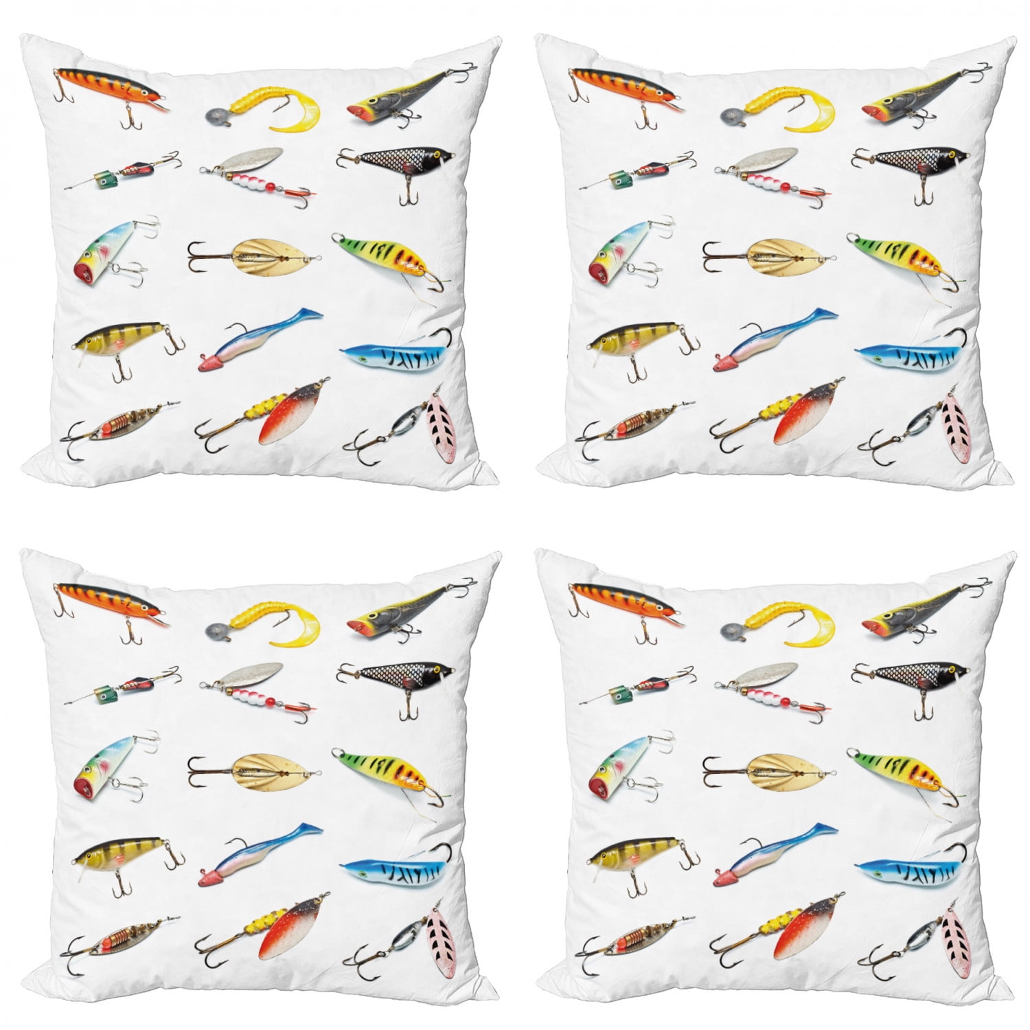 Fishing Throw Pillow Cushion Case Pack of 4, Several Fish Hook