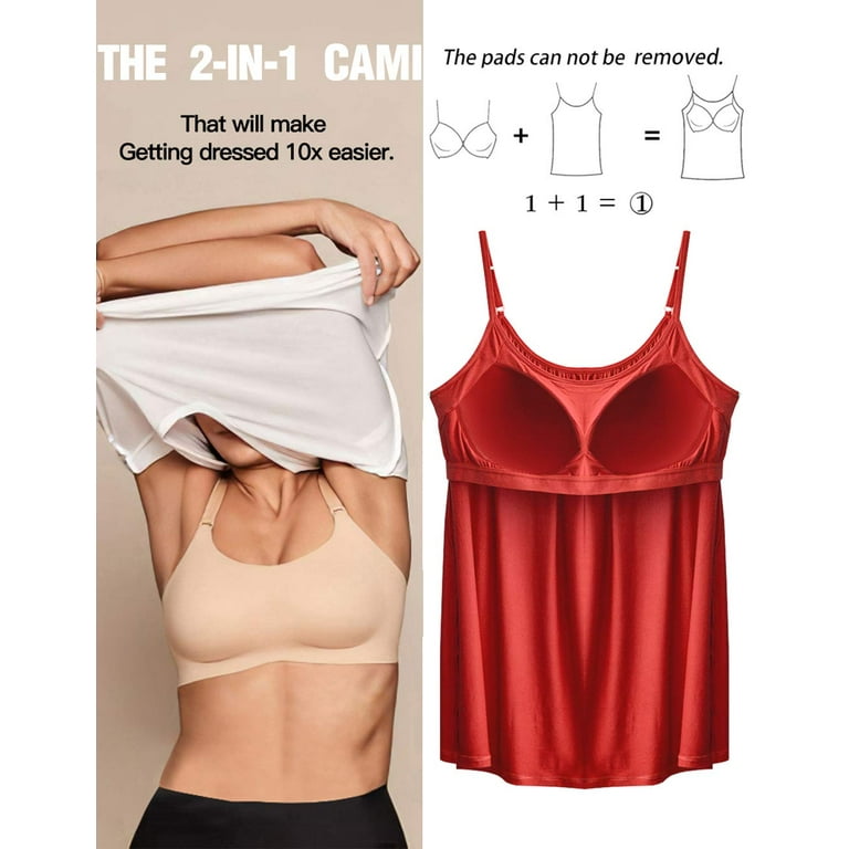 Anyfit Wear Women Tank Top with Built in Bra Flowly Relaxed Cami Adjustable  Straps Camisole with Pleats Wine,3XL 