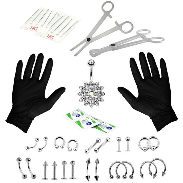 Sonducket 40 Unids/set Juego de Herramientas Ombligo Nasal Earlobe Belly Stud Kit de Guantes Ropa, zapatos y accesorios Miscelánea
