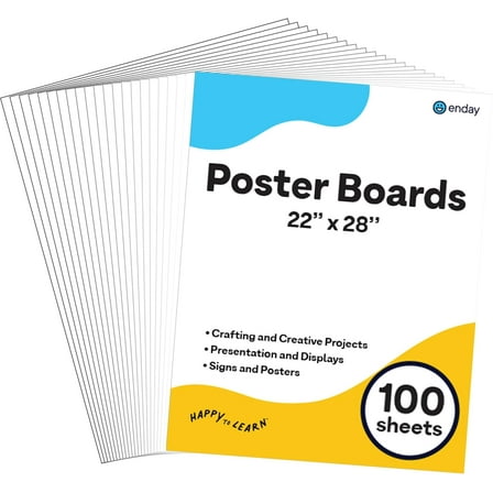 White Poster Board 22x28 Poster Paper, Value Poster Boards Pack of 100 Sheets Posterboard, Large Poster Board Bulk for School Supplies Art Craft Project Presentation - Enday