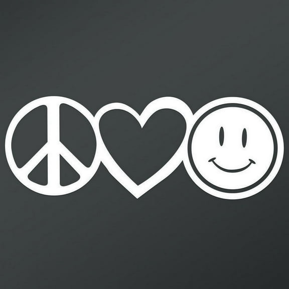Peace Love Happy Face Smile Vinyl Decal Sticker | Cars Trucks Vans Walls Laptops Cups | White | 7.5 X 2.8 Inch | KCD1675