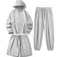 thumbnail image 2 of VBTAPA Sun Protection 3 Piece Sets for Men UPF 50+ Long Sleeve Hoodie Shorts Pants Set Zip Up Windbreaker Jacket Matching Set Outdoor Hiking Athletic Running Outfit Gray L, 2 of 6