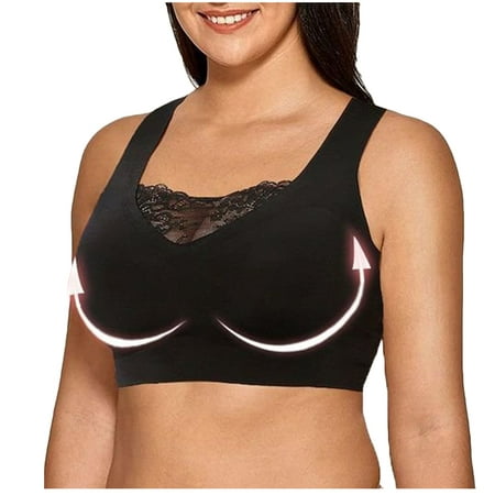 BYHONG Women Bra Lingerie Seamless Plus Size Elastic Comfort Lace Vest Bra (M-7XL) Bars for Women Black One Size