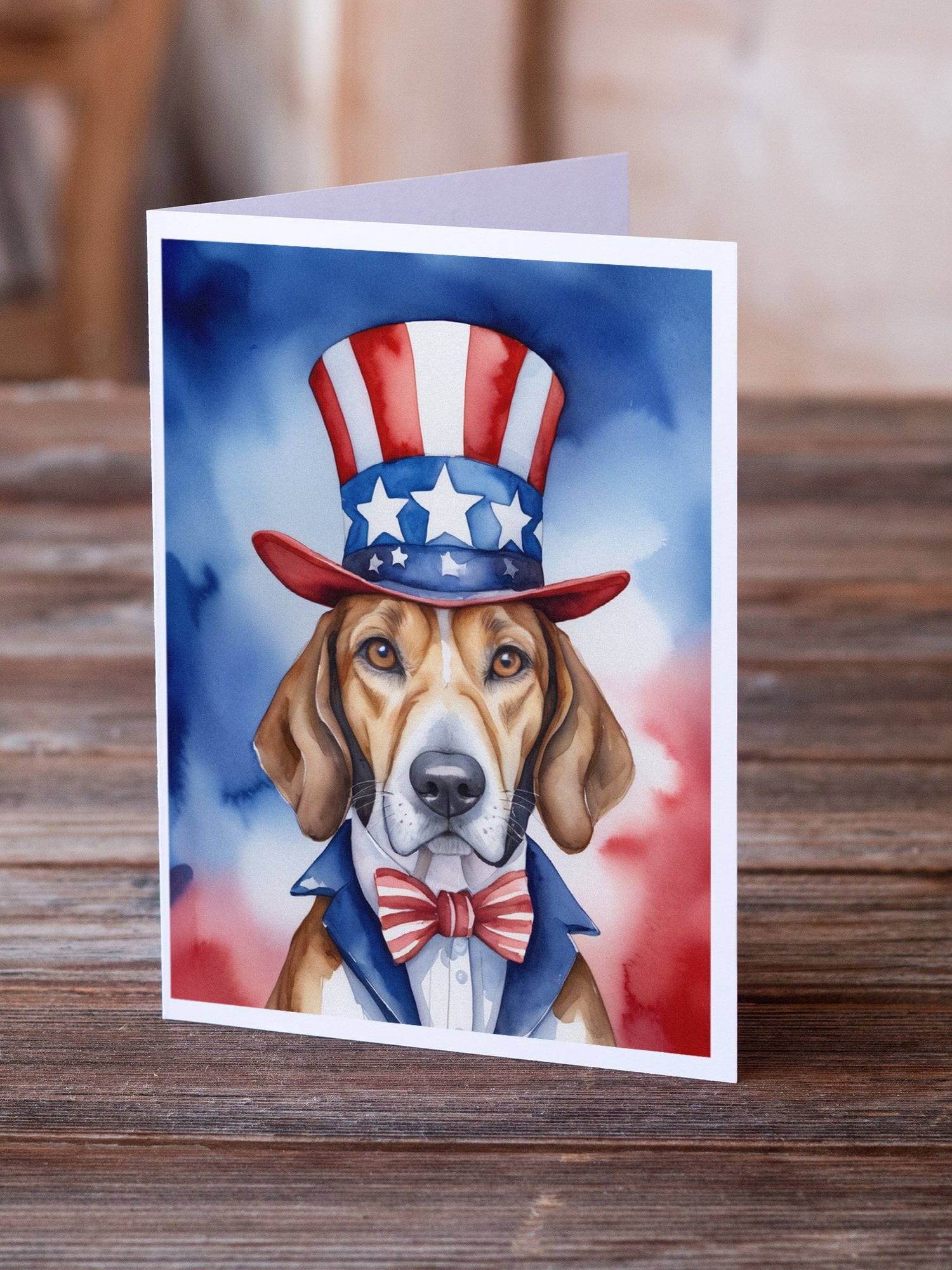 English Foxhound Patriotic American Greeting Cards Pack of 8 7 in x 5 in