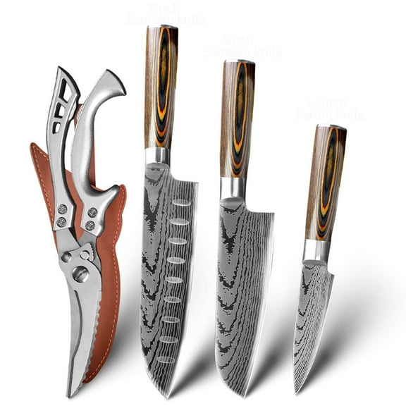 Kitchen Chef Knives Set with Chicken Shear,High Carbon Stainless Steel Slicing Knife Set of 3pcs,with Heavy Duty Bone Scissor