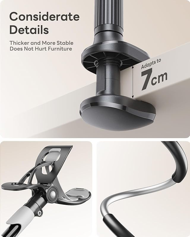 Gooseneck Bed Phone Holder, Flexible Long Arm Phone Mount for Desk, Clip Bracket Clamp Stand, iPhone Stand, Mobile Document Camera Nintendo Switch (Black)