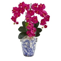 Nearly Natural 24in. Phalaenopsis Orchid Artificial Arrangement in Weathered Ocean Vase