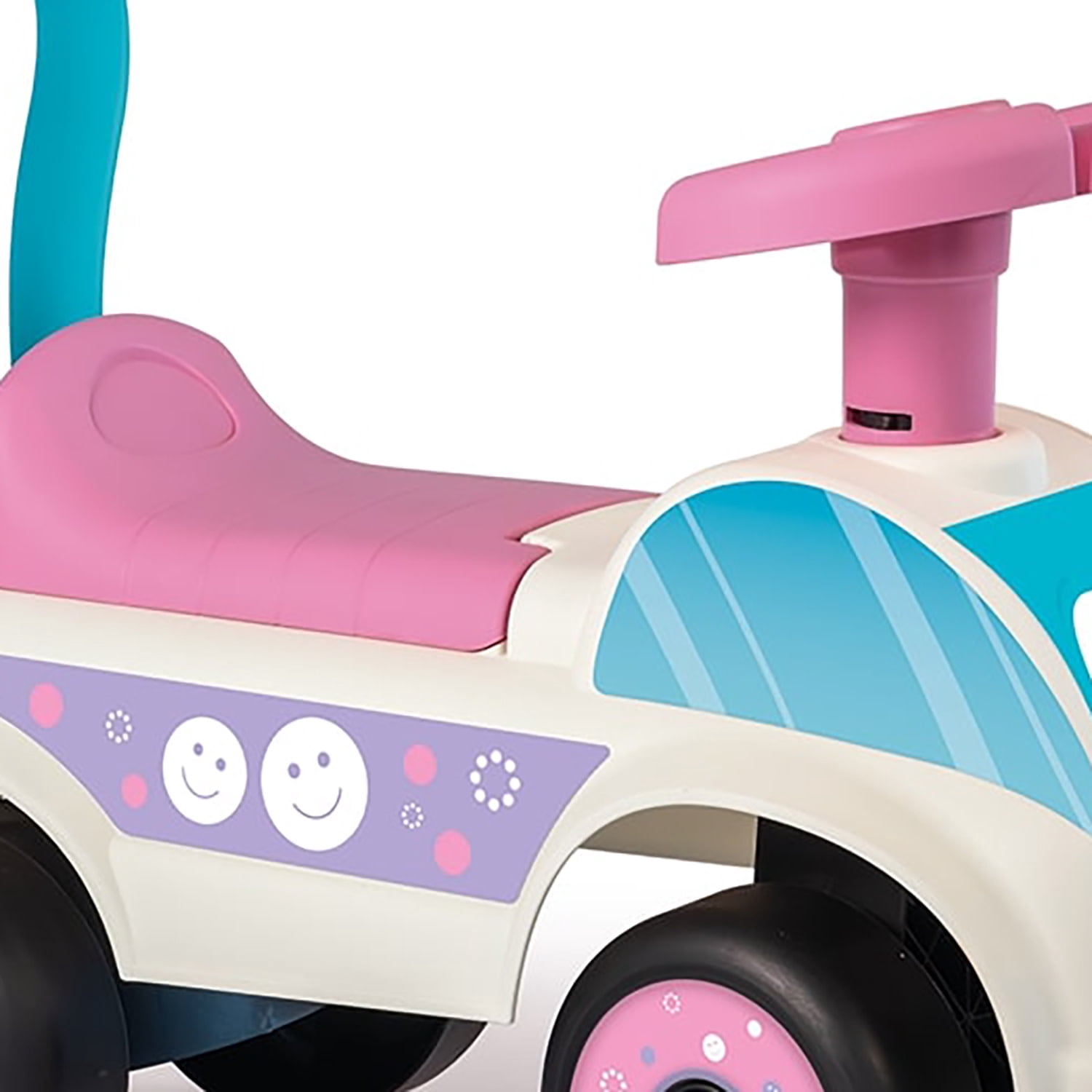 Dolu: Walk & Drive Foot to Floor Car - White & Pink - Ride-On Toy Vehicle, Horn, Storage Seat, Push-Pull Handle, Indoor-Outdoor Play, Toddlers 12mo+