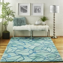 Nourison Symmetry Abstract Aqua Blue 5'3" x 7'9" Area Rug, (5x8)