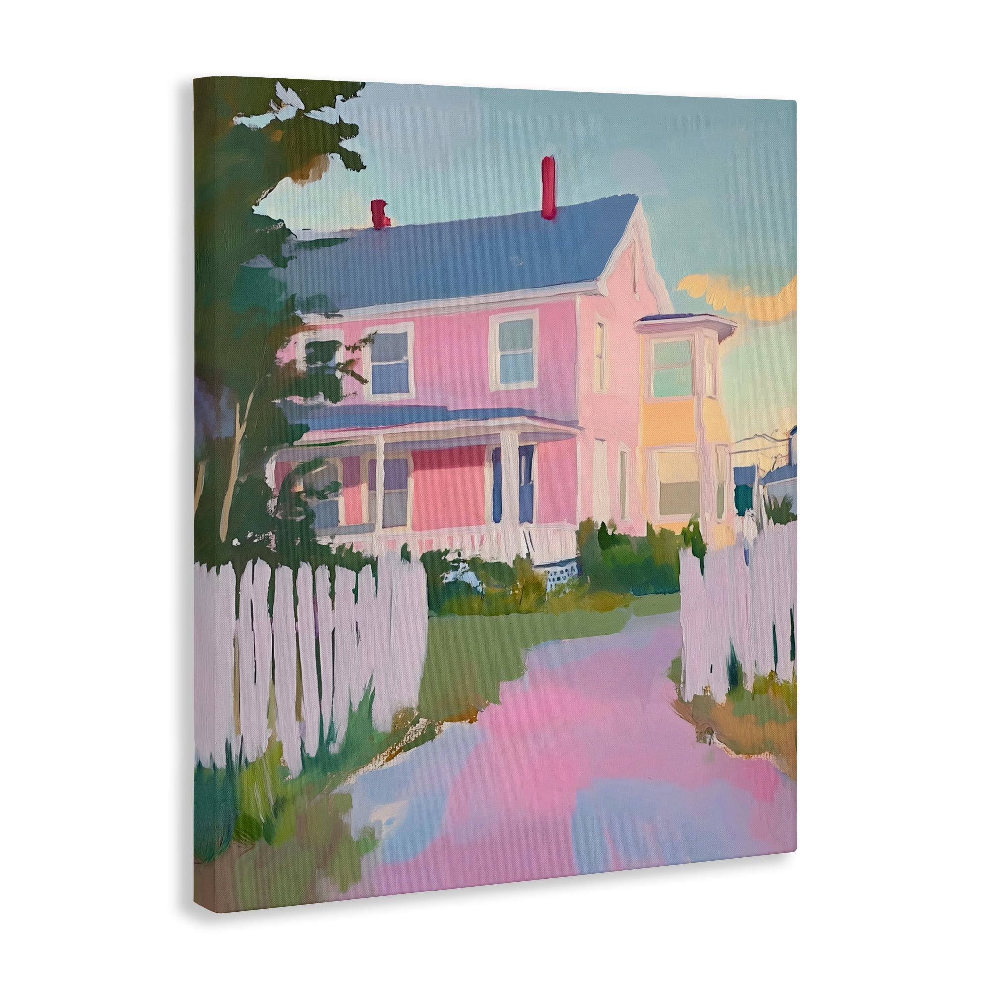 Stupell Industries Pastel Pink House with Fence Canvas Wall Art, design by The Prints Vibe