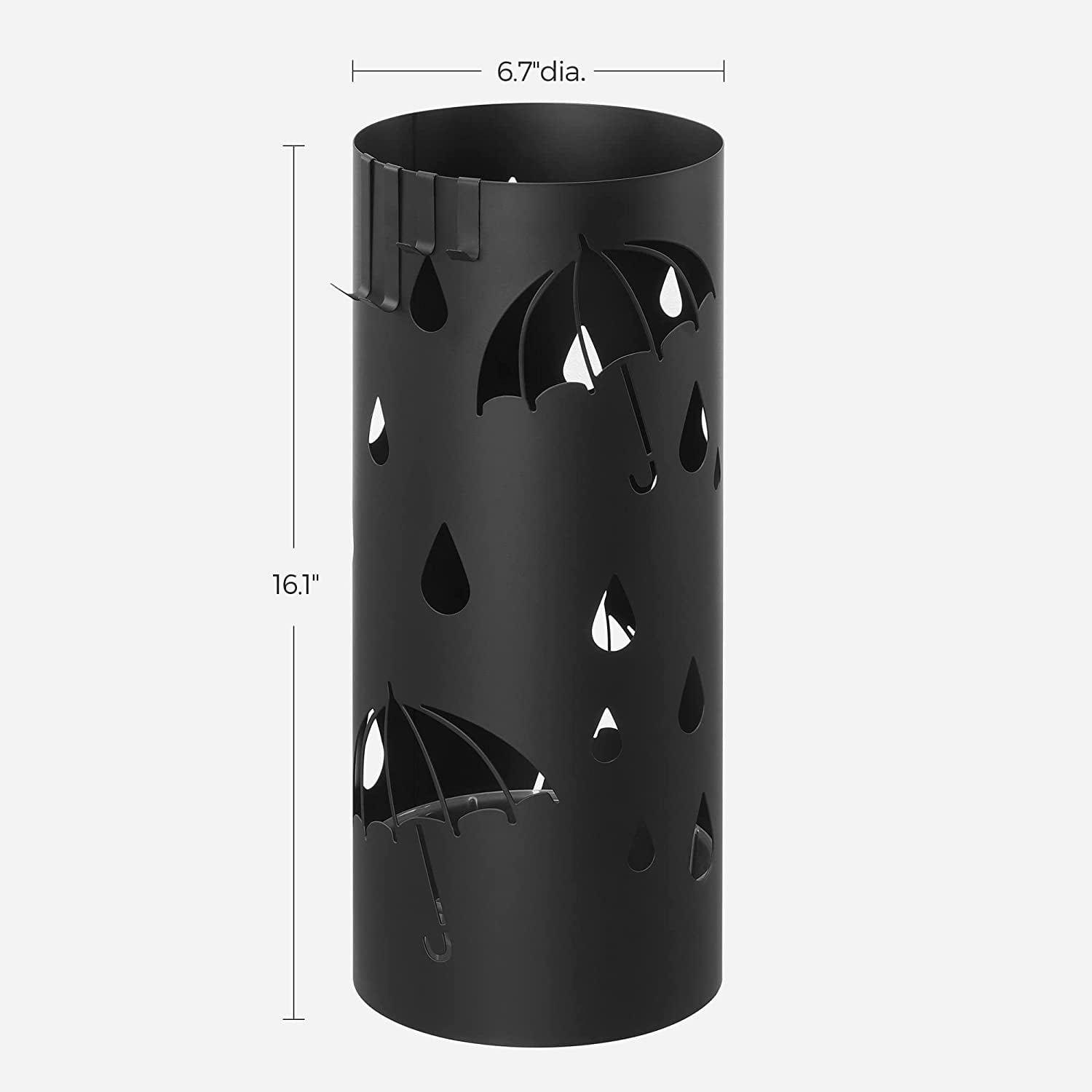 Umbrella Stand, Metal Umbrella Holder for Entryway, with Water Tray and 4 Hooks