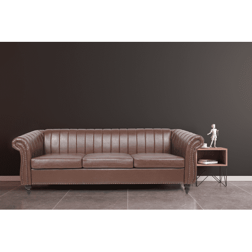 Modern Pu Leather Couch Sectional Sofa Reversible 3 Seat For Small Apartment Brown Com Modern Pu Leather Couch Sectional Sofa, Small Brown Leather Sectional Sofa