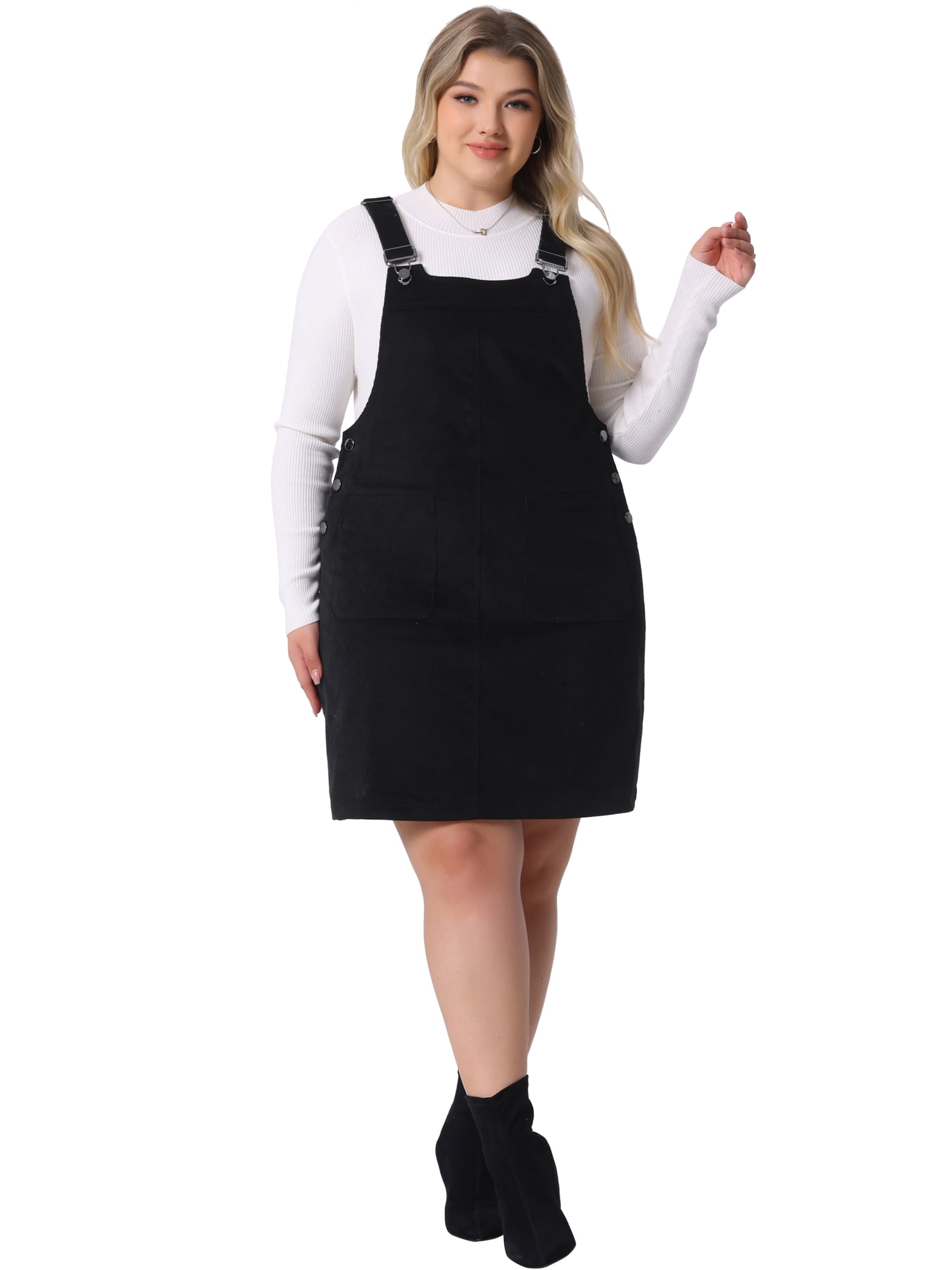 DARING DIVA Plus Size Suspender Skirt Strap Pinafore Corduroy Dress 3X Black