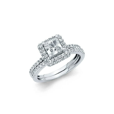 2 Piece Navy Ring - 14K Solid White Gold 1.50 cttw Polished Cubic Zirconia Engagement Wedding Ring, 2 Piece, Size 4.5