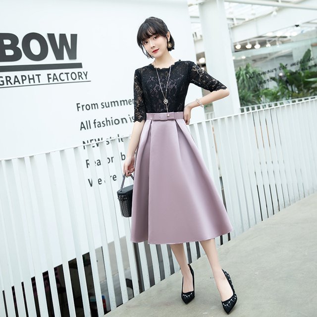 Vestido de noche elegante para banquetes para mujer, de alta sociedad, de manga media, ajustado, adelgazante, de largo medio, multicolor opcional