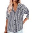 thumbnail image 2 of Women's Classic Striped Button-Down Shirt Casual Fashion V-Neck top, 2 of 7