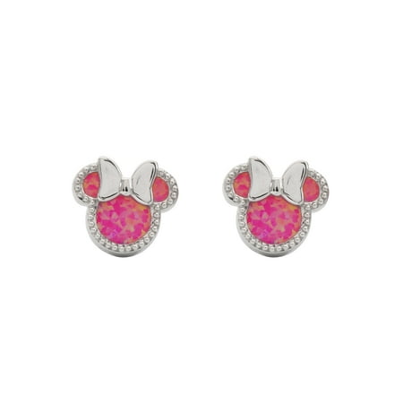 Disney Minnie Mouse Sterling Silver Pink Opal Stud Earrings