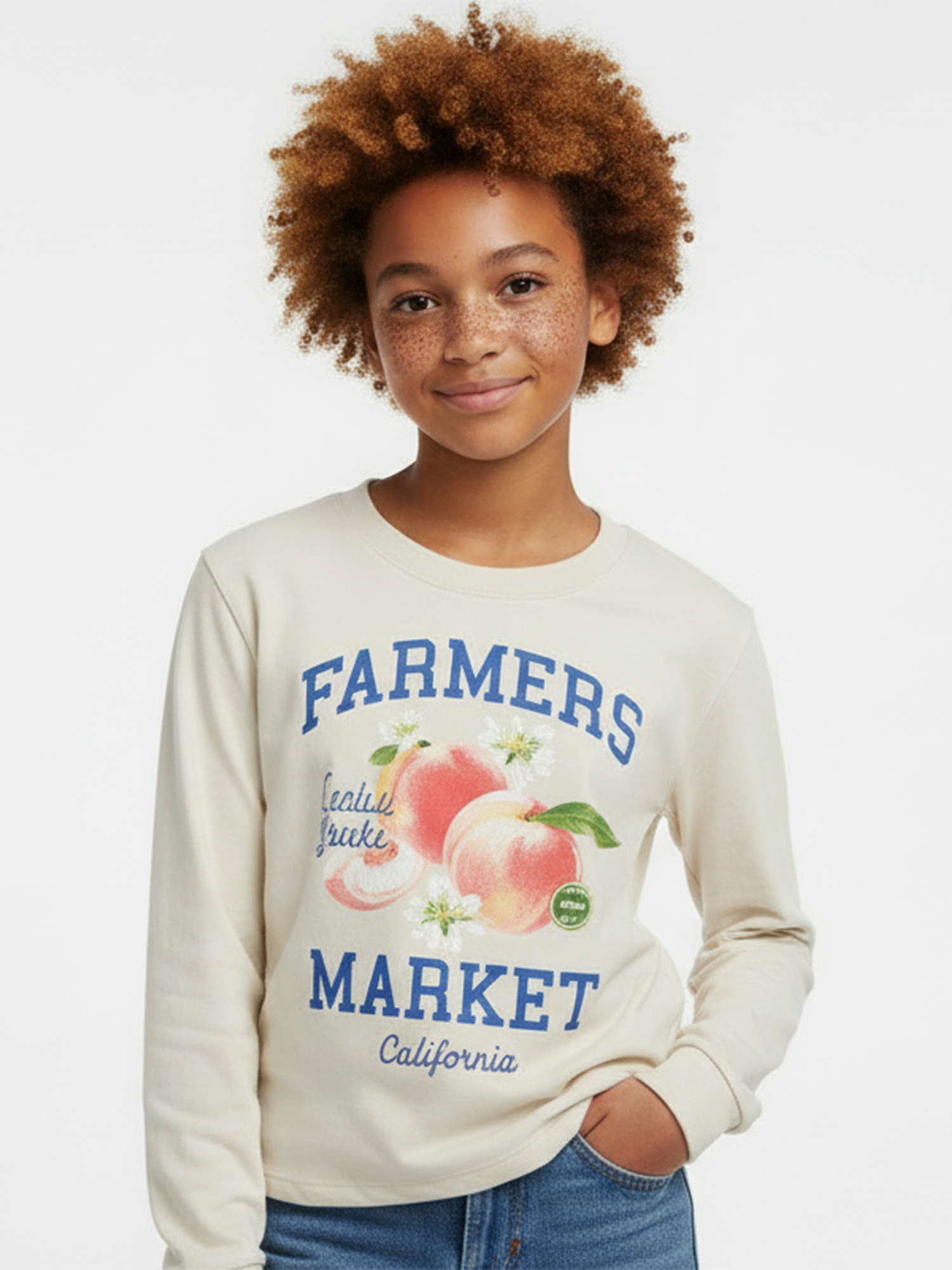 Wonder Nation Girls Farmers Market Long Sleeve Graphic Tee, Sizes 4-16 & Plus